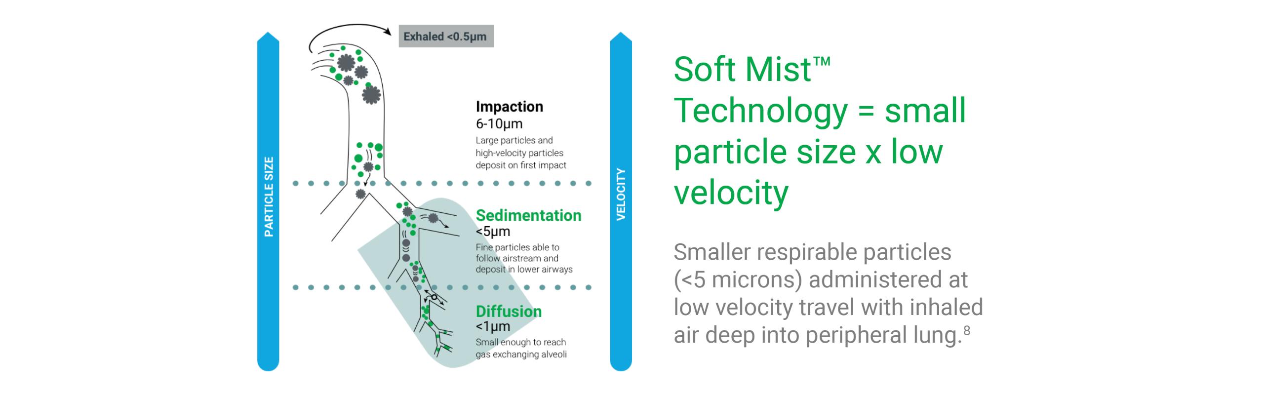 Soft Mist™  Technology = small  particle size x low  velocity